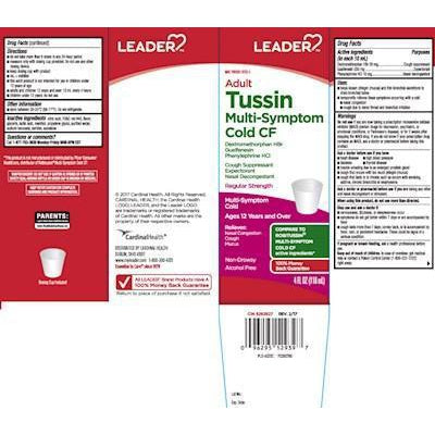 Leader Tussin Multi Symptom Cold Cf, 4 fl oz