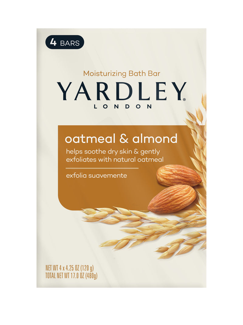 Yardley London Moisturizing Bath Bar, Oatmeal & Almond, Value Pack 4 x 4.25 oz Soap Bars