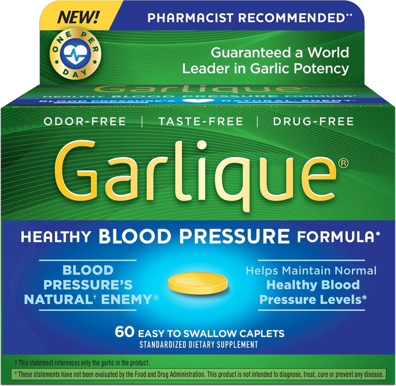 Garlique Healthy Blood Pressure Formula - 60 Caplets - Garlic Dietary Supplement
