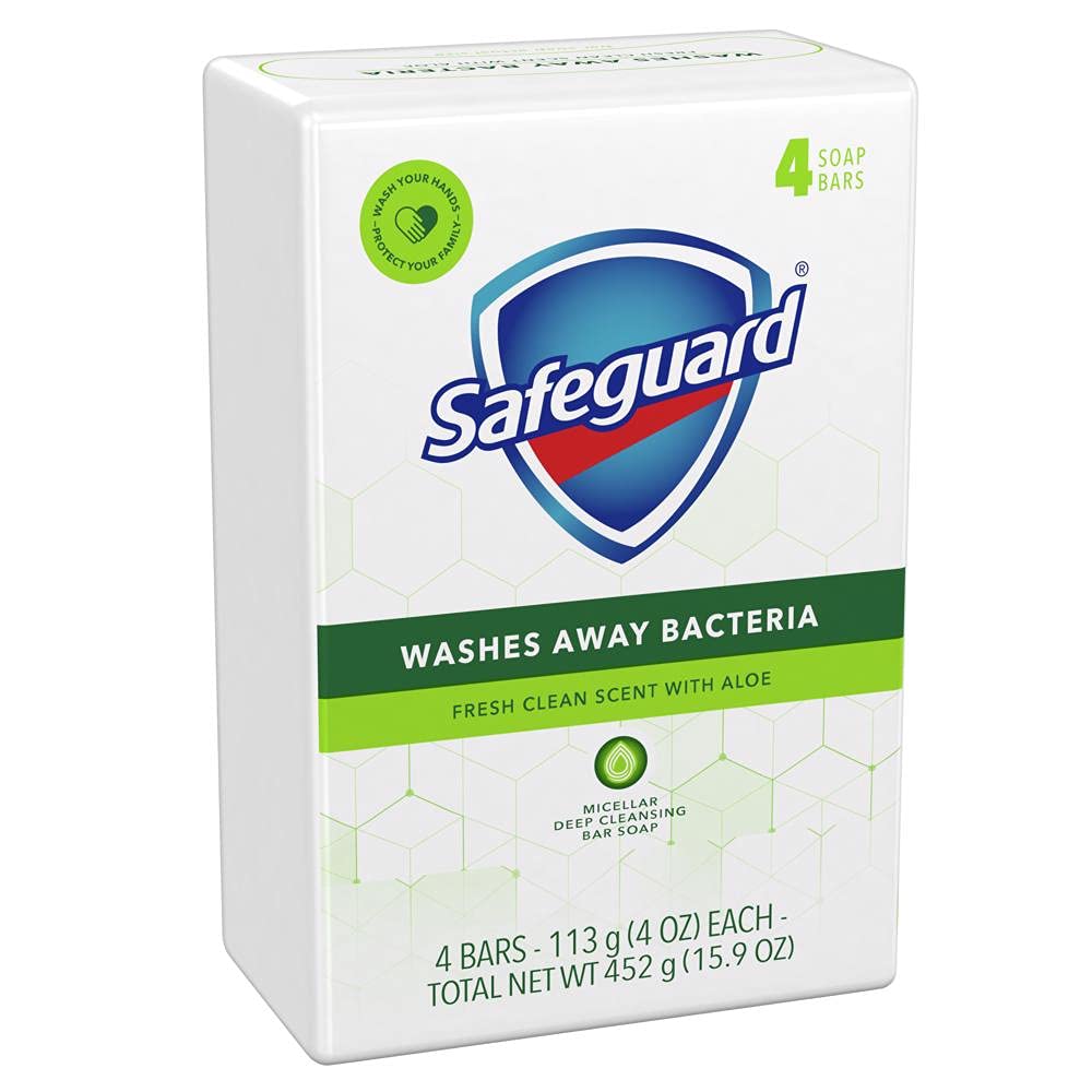 Safeguard Micellar Deep Cleansing Bar Soap - 4 Bars Value Pack - Fresh Clean Scent w Aloe
