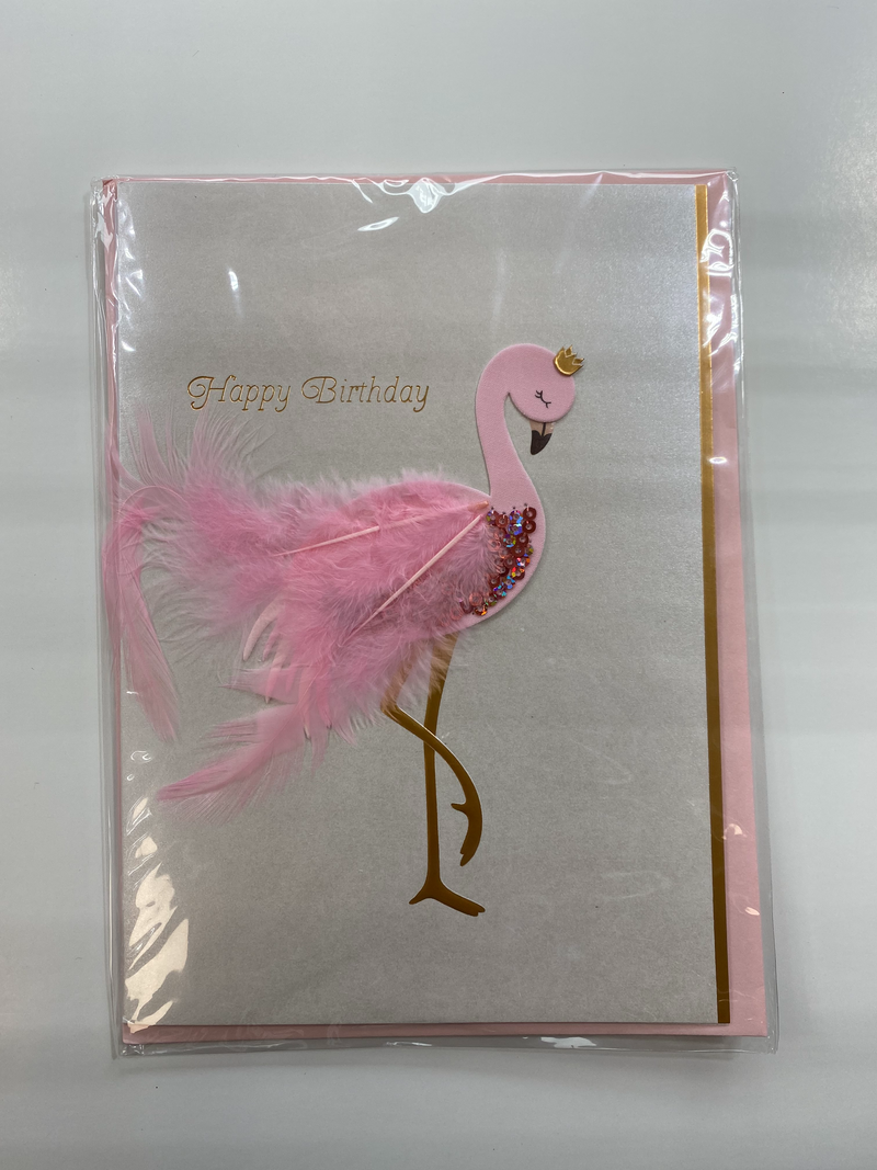 PAPYRUS Birthday Card, Flamingo with Sequin Feathers, 1 Card