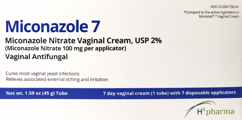 H2 Pharma Miconazole 7 - Miconazole Nitrate Vaginal Cream, USP 2%, 1.59 oz Tube - Antifungal. Cures Most Yeast Infections, Relieves External Itching and Irritation. 