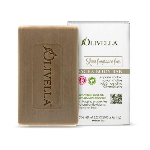 Olivella Raw Fragrance Free Face & Body Bar - 100% Virgin Olive Oil - Made in Italy - 3.52 Oz