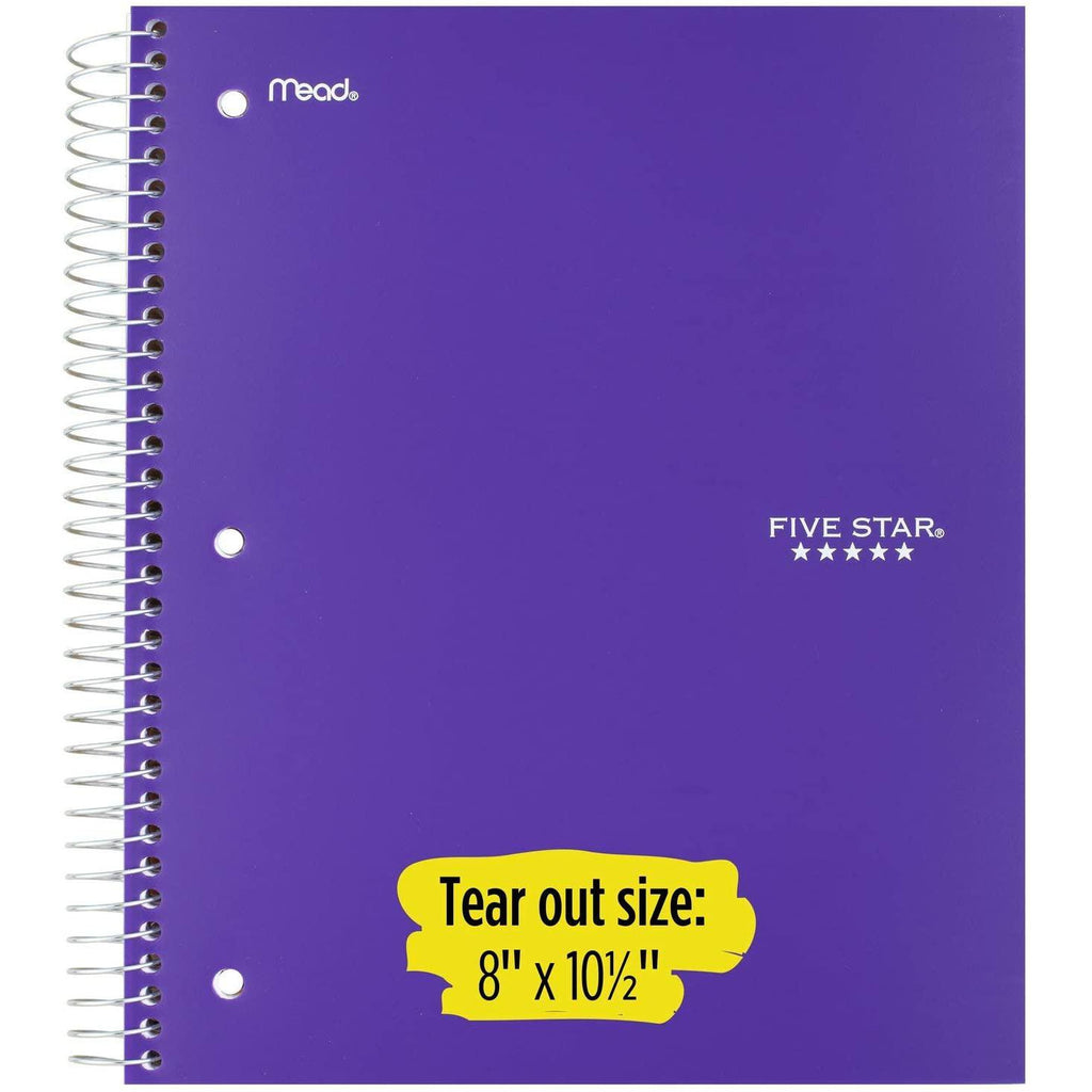 Five Star Spiral Notebook, 3 Subject, Wide Ruled Paper, 150 Sheets, 10.5" x 8", Assorted Colors, 1 Count