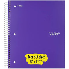 Five Star Spiral Notebook, 3 Subject, Wide Ruled Paper, 150 Sheets, 10.5