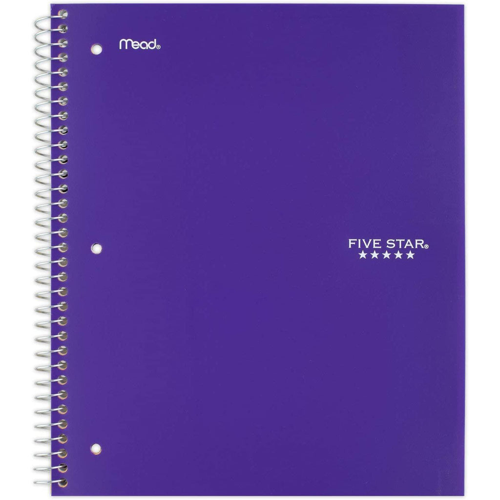 Five Star Spiral Notebook, 5 Subject, Wide Ruled Paper, 200 Sheets, 10.5" x 8", Assorted Colors, 1 Count