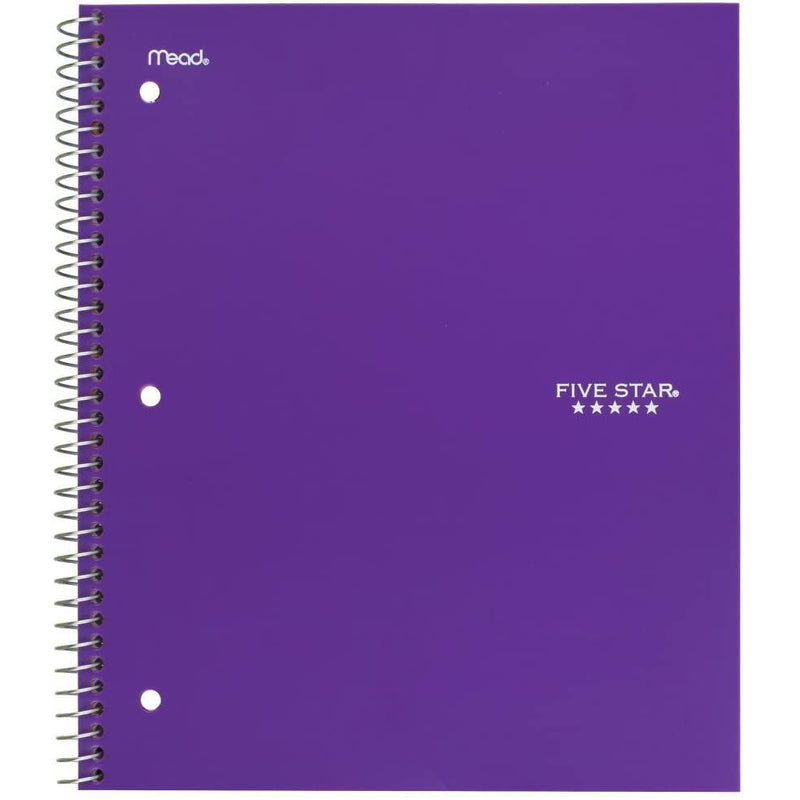 Five Star Spiral Notebook, 1 Subject, Wide Ruled Paper, 100 Sheets, 10.5" x 8", Assorted Colors, 1 Count