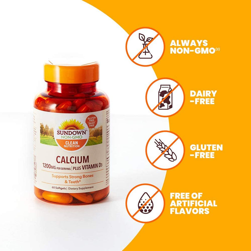 Sundown Calcium 1200 mg + Vitamin D3 Dietary Supplement, 60 softgels