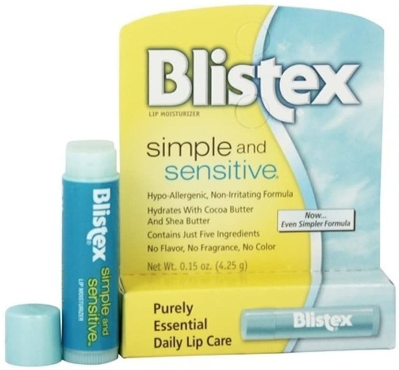 Blistex SImple & Sensitive Hypoallergenic Unflavored Lip Balm & Moisturizer, 4.25 g