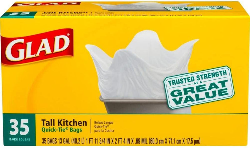 GLAD 13 Gallon Quick Tie Tall Kitchen Trash Bags - 35 Bags