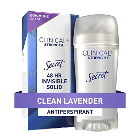 Secret Clinical Strength Antiperspirant and Deodorant Women, Invisible Solid Clean Lavender 2.6 Oz