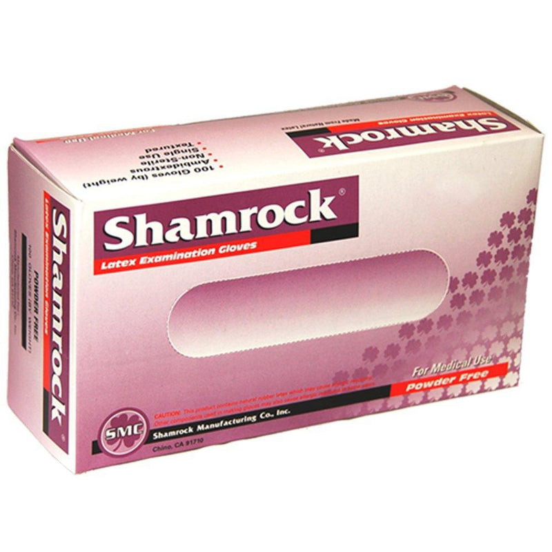 Shamrock 10112 Powder Free Gloves, Slick Surface Latex, Medium Box of 100