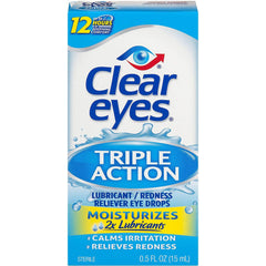 Clear Eyes Triple Action Lubricant/Redness Relief Eye Drops 0.5 Fl oz (15 ml)