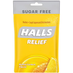 HALLS Relief Sugar Free Honey Lemon Menthol Cough Lozenges, 25 Drops*