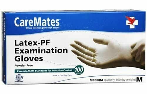 CareMates Latex-PF Examination Gloves Medium, 100 Count