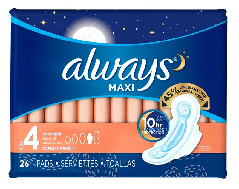 Always Maxi Overnight Pads Size 4 - 26 Count