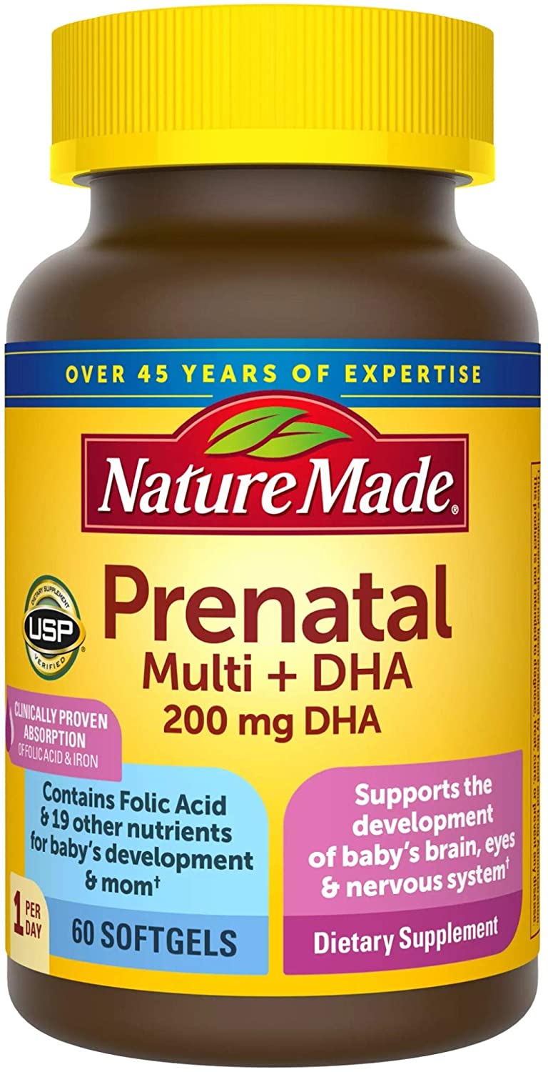Nature Made Prenatal Multi Vitamin + 200 mg DHA, 60 softgels, Dietary Supplement