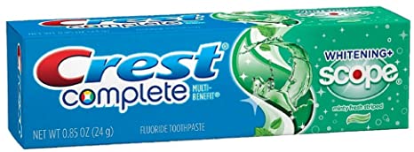 Crest Complete Multi-Benefit Fluoride Toothpaste, Whitening + Scope, Minty Fresh 0.85 oz