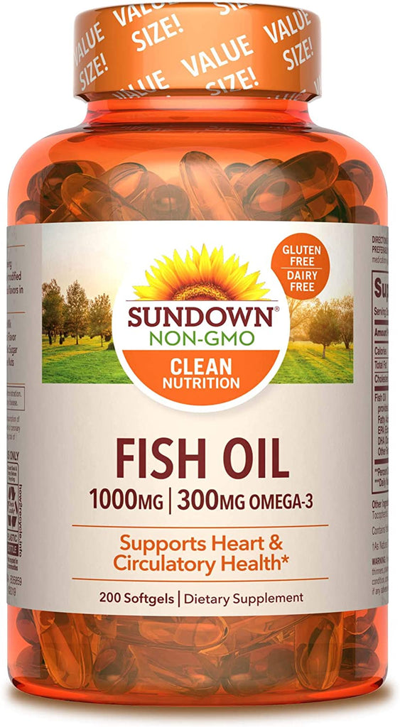 Sundown Fish Oil, 1000 mg - 300mg Omega-3 - 200 Softgels
