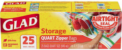 GLAD BPA-Free Storage Quart Zipper Bags, 25 bags