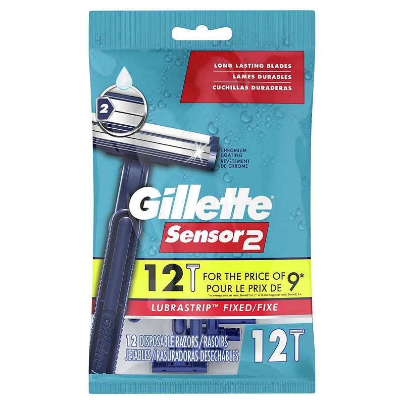 Gillette Sensor2 Men's Disposable Razors, 12Count