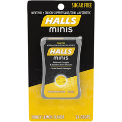 Halls Minis Sugar Free Cough Drops, Honey Lemon Flavor, 24 drops*