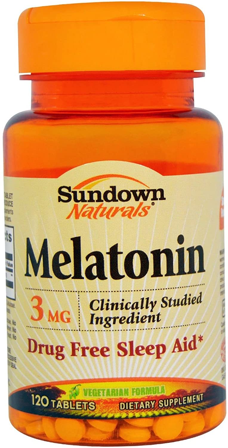 Sundown Melatonin 3 mg Drug Free Sleep Aid, Vegetarian Dietary Supplement, 120 tablets