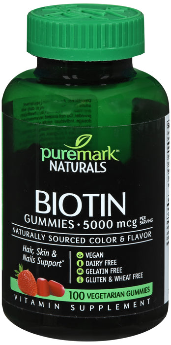 Puremark Biotin Gummies 5000 mcg, Strawberry Flavor, 100 ea