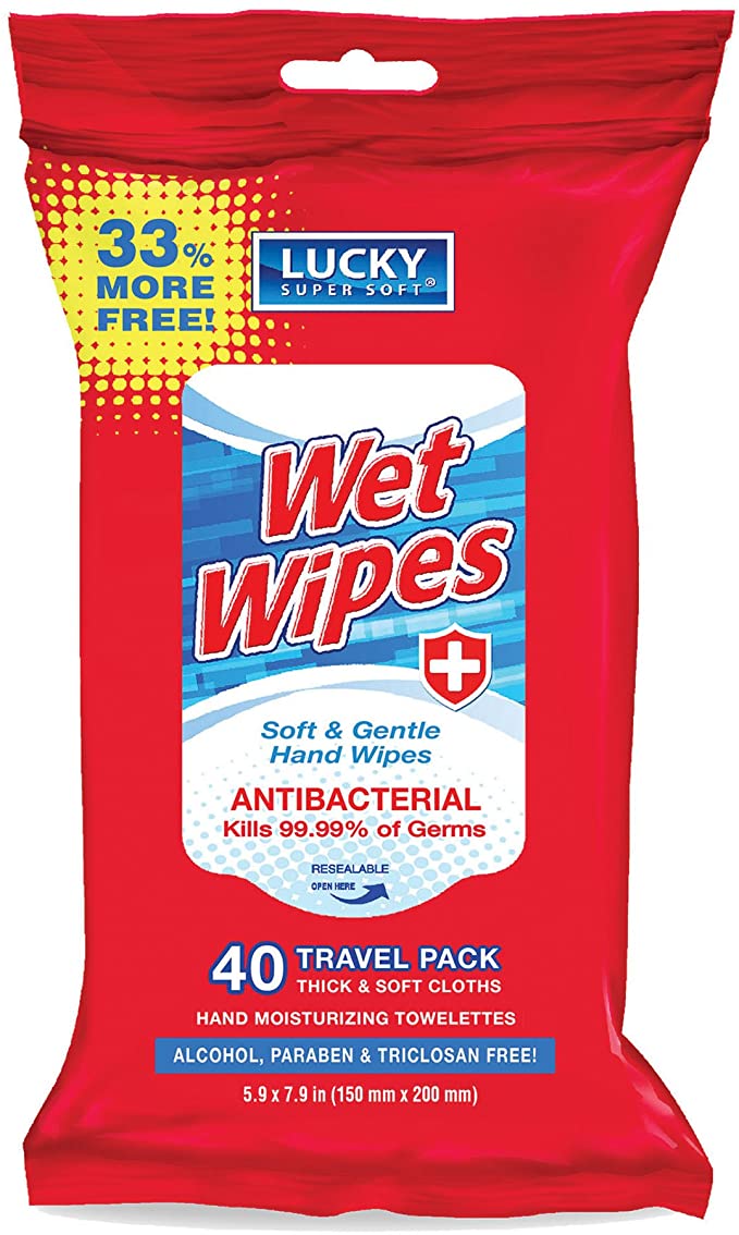 Lucky Wet Wipes, Antibacterial, 40 Wipes, 1 Pack