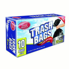 Home Select Trash Bags, 2-Ply Strength, Black, 26 Gallon, 10 Bags