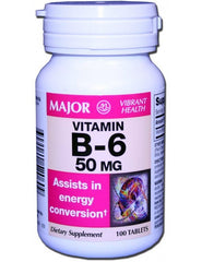 Major Vitamin B-6 50 MG, 100 Tablets