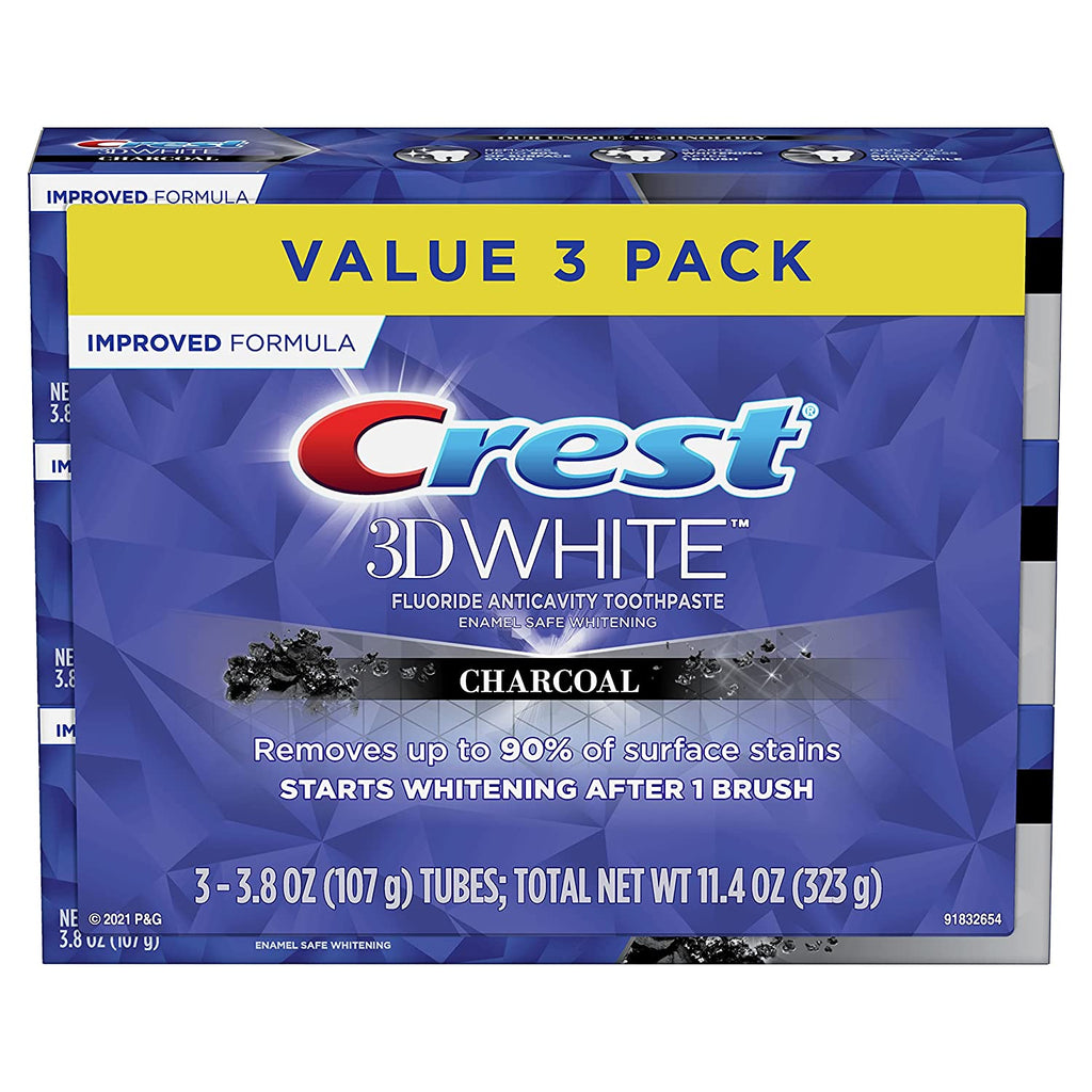 Crest 3D White Charcoal Teeth Whitening Toothpaste, 3.8 oz, Value Pack of 3