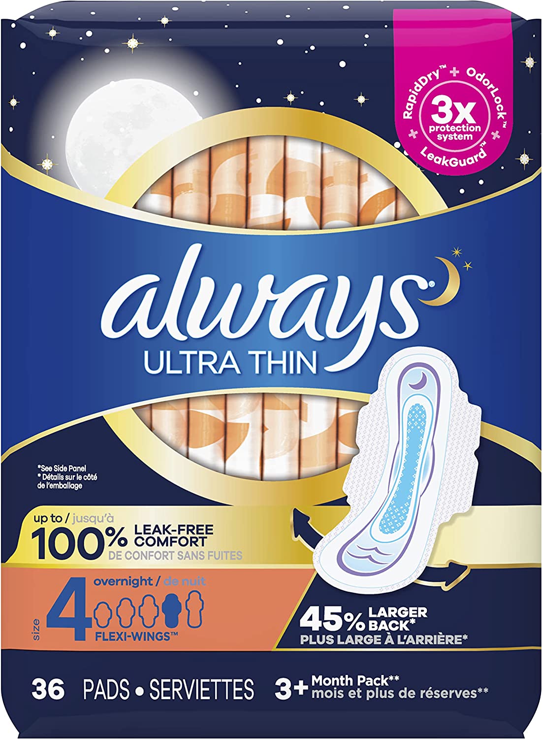 Always Ultra Thin Pads Size 4 Overnight Absorbency Unscented with