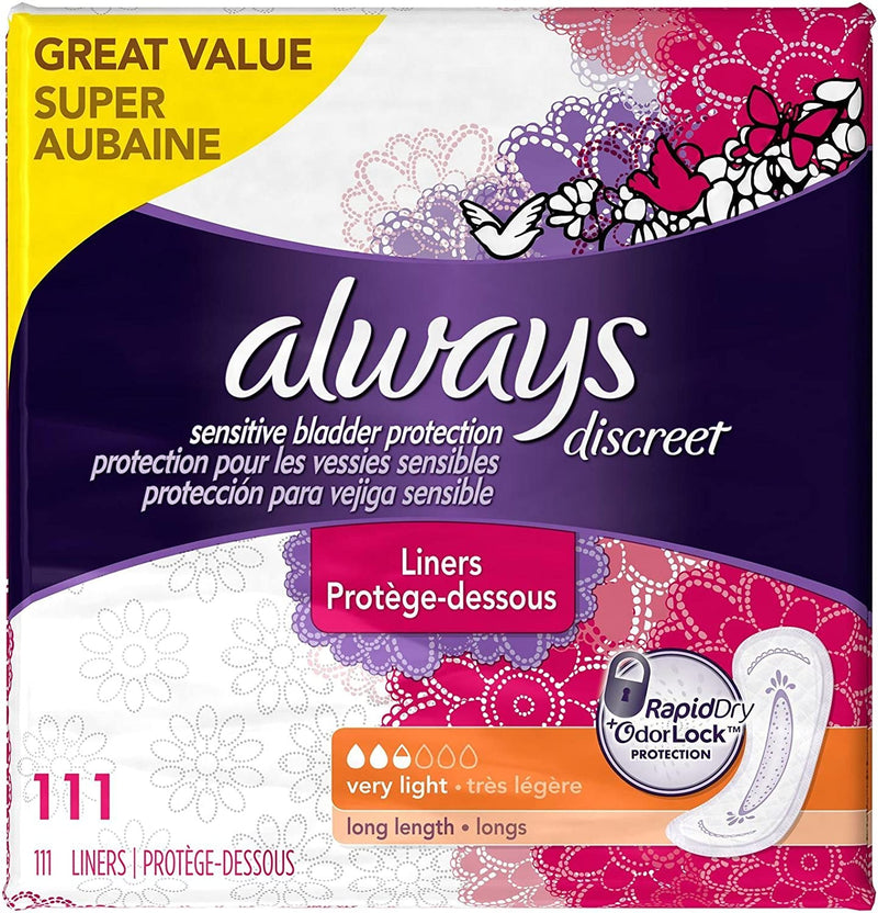 Always Discreet, Incontinence Liners, Very Light, Long Length, 111 Count, 111 Count