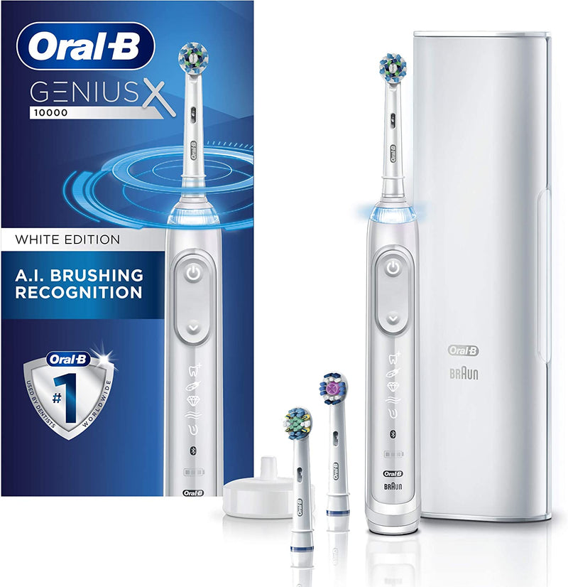 Oral-B GENIUS X Electric Toothbrush with 3 Oral-B Replacement Brush Heads and Toothbrush Case, White