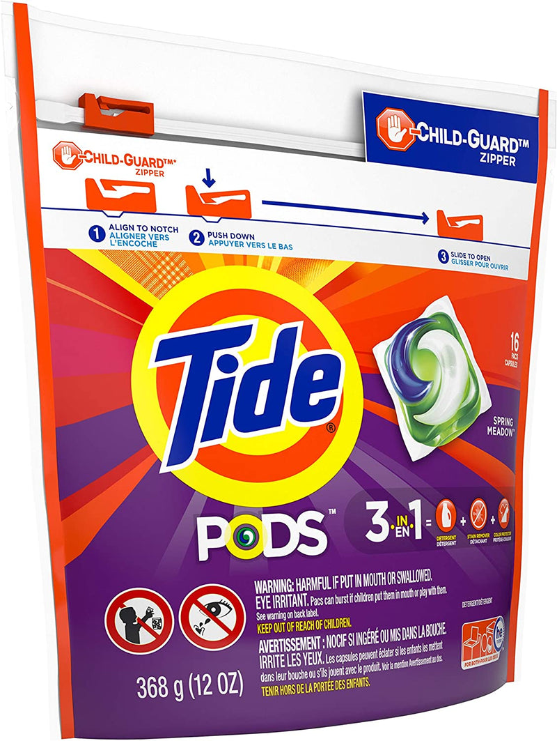 TIDE Pods 3 in 1 Laundry Detergent, Spring Meadow, 16 Pacs