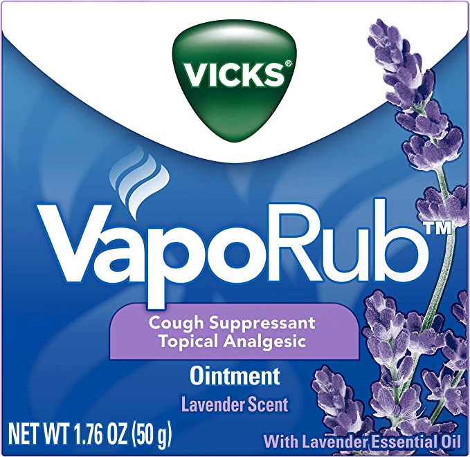 Vicks VapoRub, Lavender Scent, Cough Suppressant, Topical Chest Rub & Analgesic Ointment, Medicated Vicks Vapors, Relief From Cough Due to Cold, Aches & Pains, 1.76oz