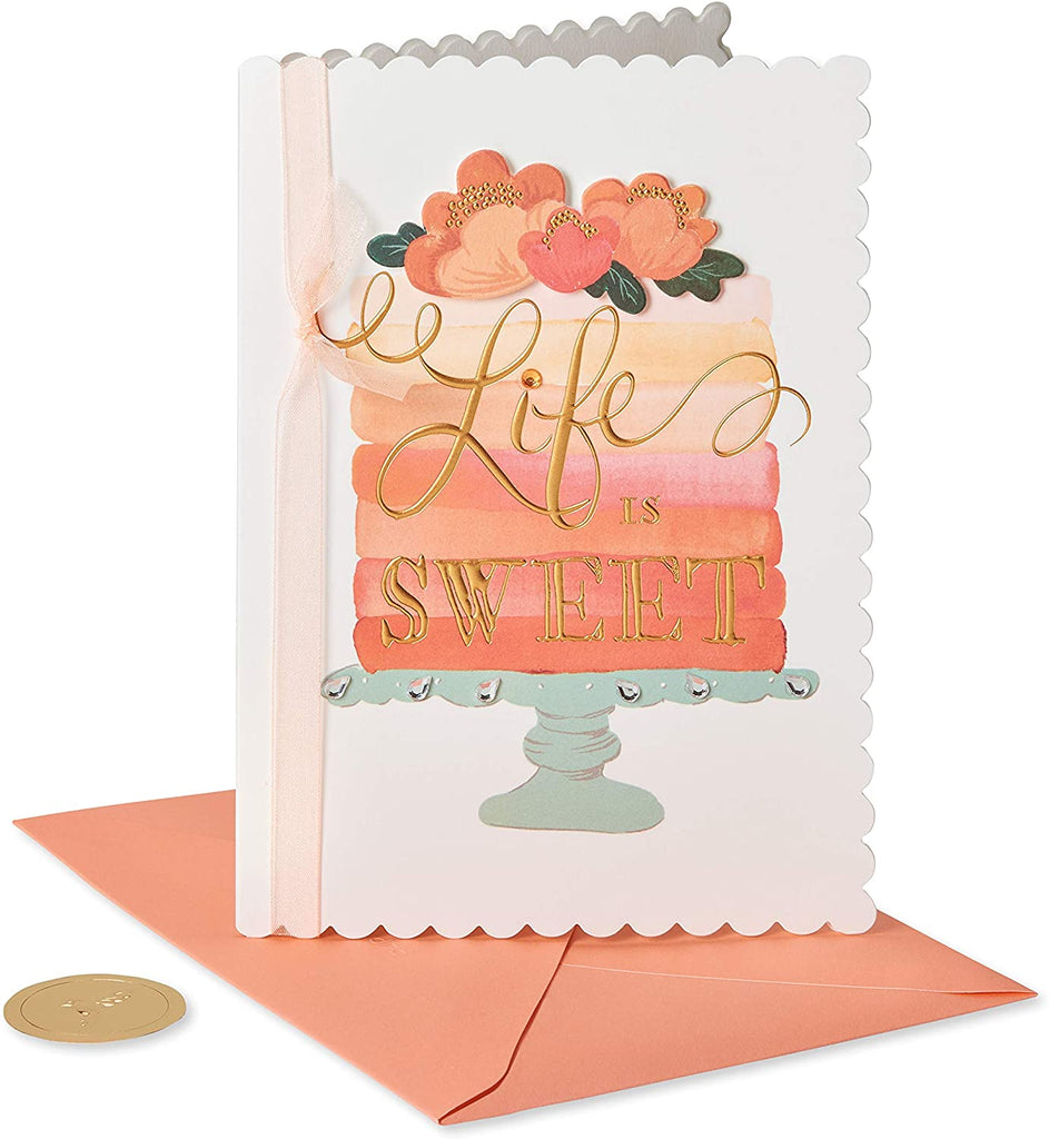 Papyrus Ombre Cake - Life Is Sweet Happy Birthday Vintage Style Scalloped Edge Greeting Card