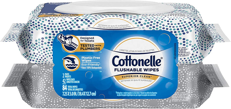 Cottonelle Flushable Wet Wipes for Adults, 42 Wipes per Pack, 2 Packs