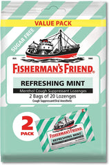 Fisherman's Friend Refreshing Mint Sugar Free Lozenges, 2 Bags of 20 Lozenges Each Value Pack*