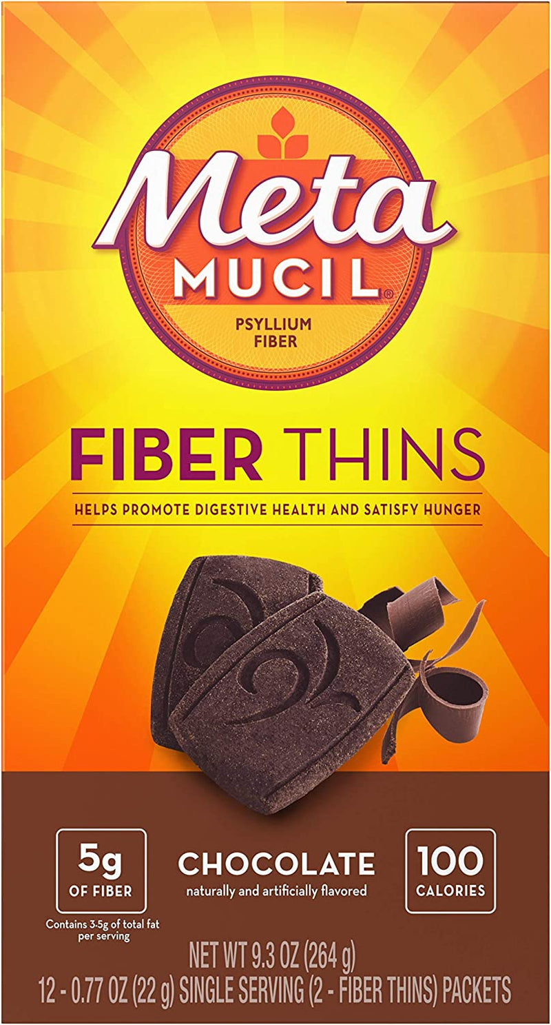 Metamucil Fiber Thins, Psyllium Husk Fiber Supplement, Chocolate Flavored, 12 Servings