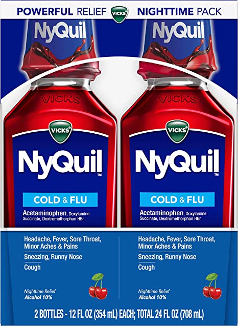 Vicks NyQuil, Nighttime Relief of Cough, Cherry Flavor, Twin Pack, 12 FL OZ