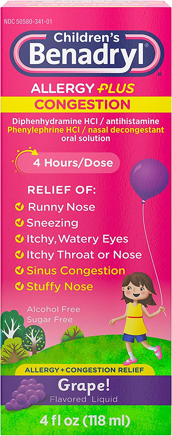 Children's Benadryl Allergy Plus Congestion, Grape Flavor, 4 Fl Oz