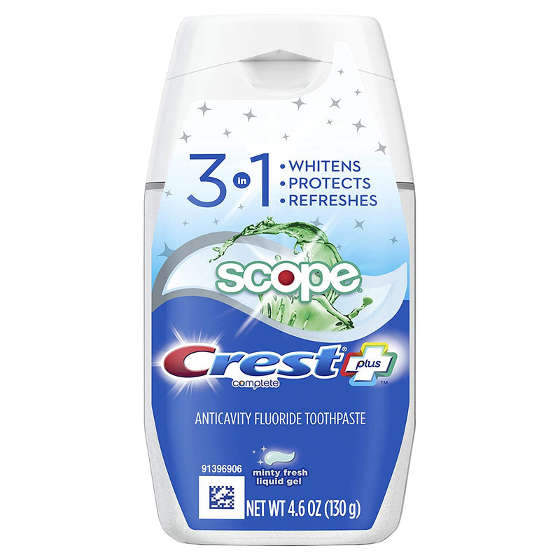 Crest Complete Plus Scope 3-in-1 Teeth Whitening Liquid Gel Toothpaste 4.6 Ounce (6 PACK)