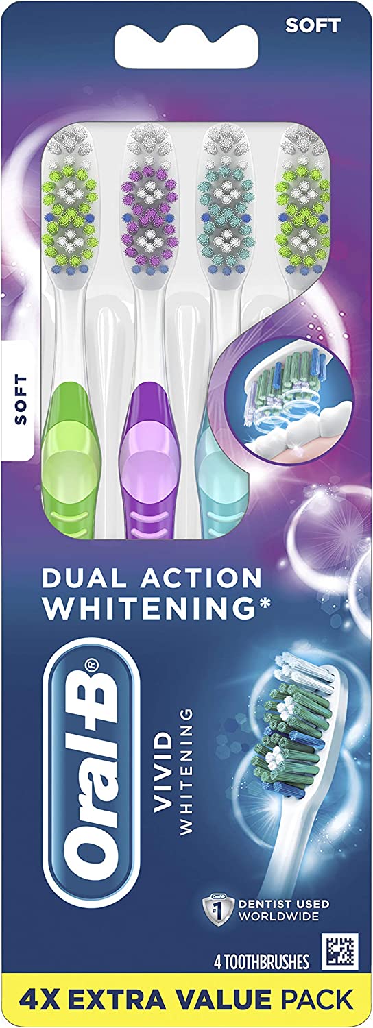 Oral-B 35 Soft Bristles Vivid Toothbrush, White, 4 Count (Packaging and Product Color May Vary)