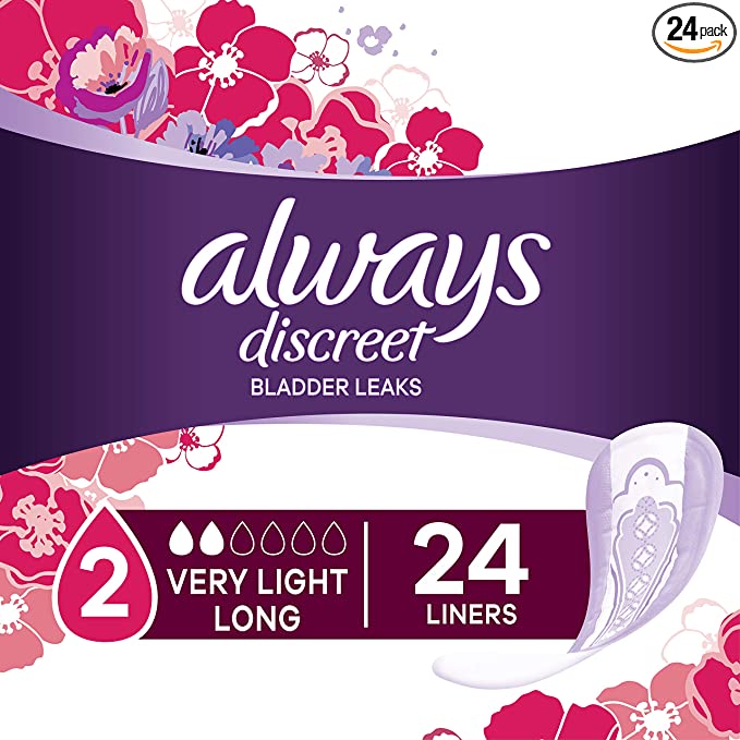 Always Discreet Incontinence Liners, Very Light, Long Length, 24 Count