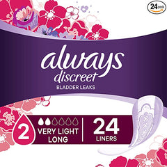 Always Discreet Incontinence Liners, Very Light, Long Length, 24 Count