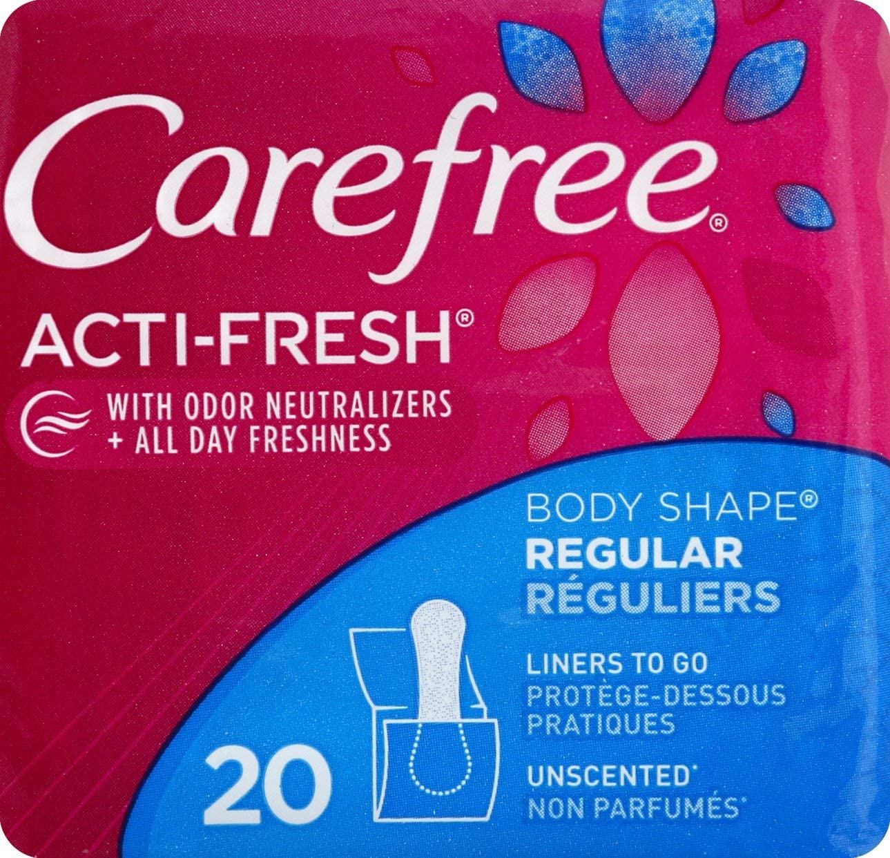 CAREFREE Acti-Fresh Body Shaped Pantiliners Unscented Regular, 20