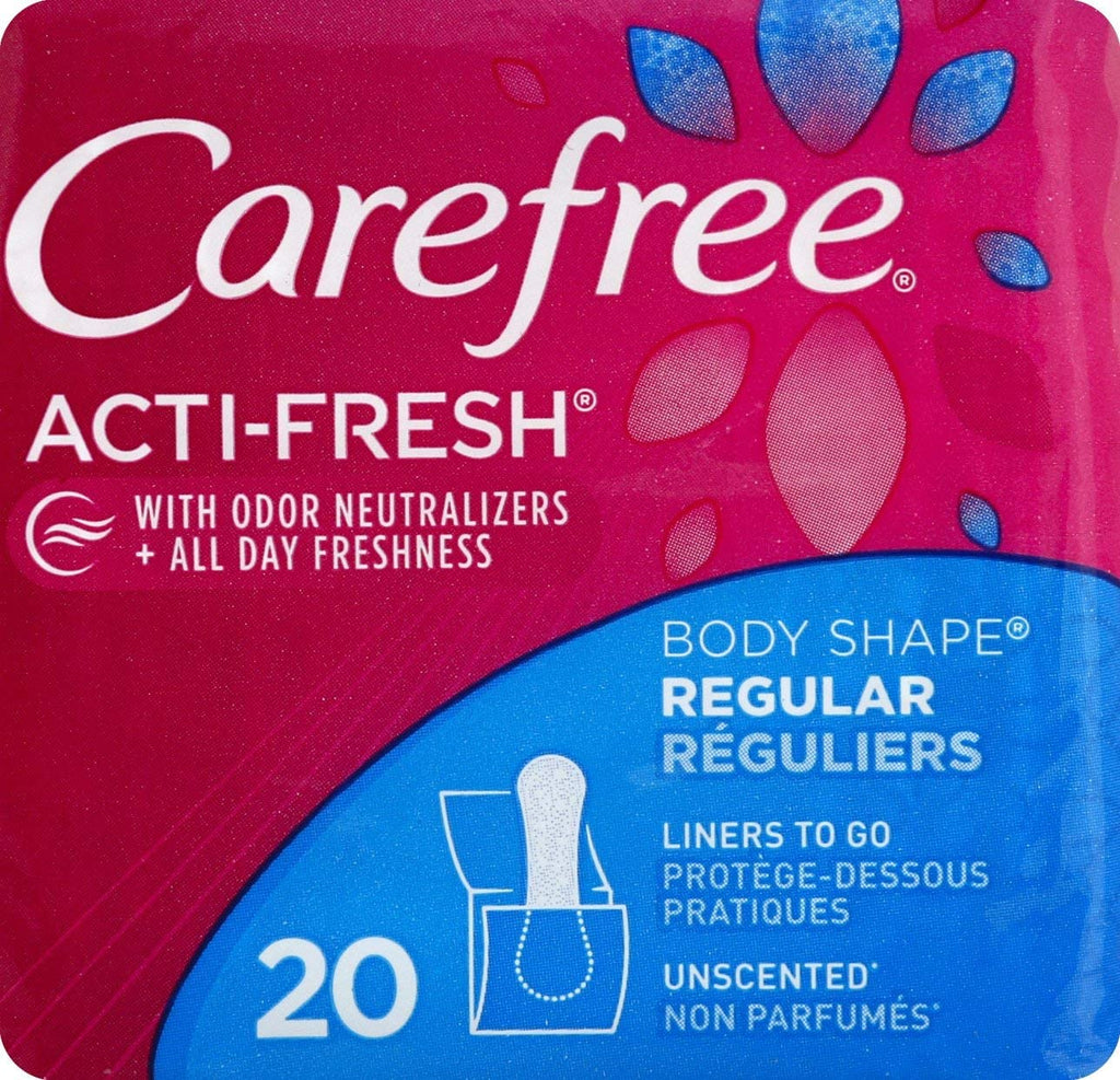 CAREFREE Acti-Fresh Body Shaped Pantiliners Unscented Regular, 20 ct