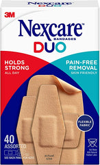 Nexcare Duo Bandages, Flexible Fabric, Summer Activities, Swimming, Hold Strong 24 Hours, Pain Free Removal, Ready for Summer Cuts, and Wounds, 40 Count Assorted